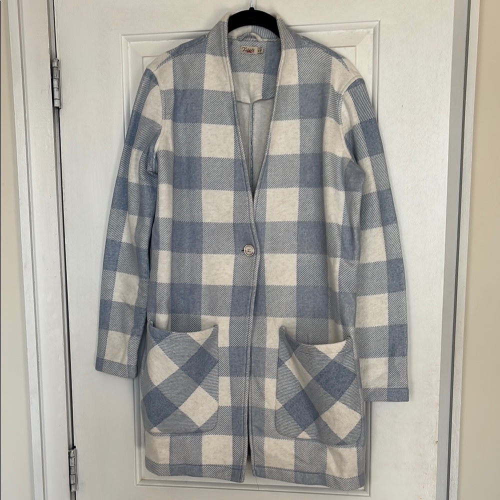 Faherty Blue Gingham Cardigan Coat - Picture 2 of 8